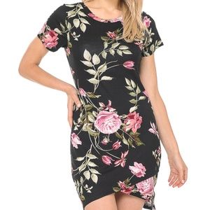FLORAL SHORT SLEEVE TULIP BOTTOM DRESS